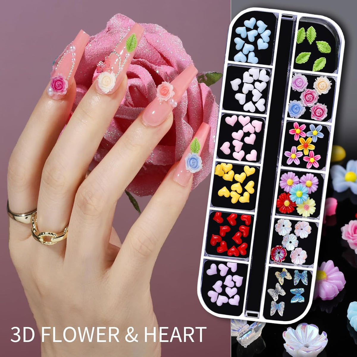 Nail Charms and Gems Set with 3D Nail Art Stickers for DIY & Salon Use