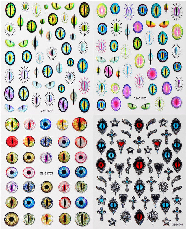 4Pcs Self-Adhesive Evil Eye Nail Stickers for Halloween Nail Art