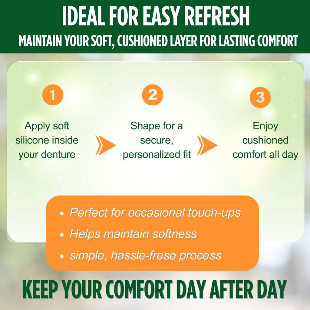 Denture Soft Reline Kit for Comfortable Fit - Long-Lasting Cushion, Easy Application