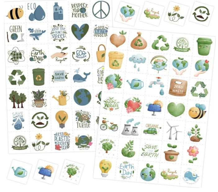 Earth Day Kids Temporary Tattoos Set – 630 Tattoos on 18 Sheets, 70 Designs