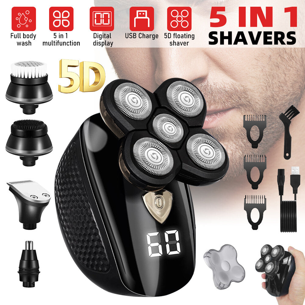 Electric Shaver for Men Wet & Dry Head & Beard Razor with 5 Attachments