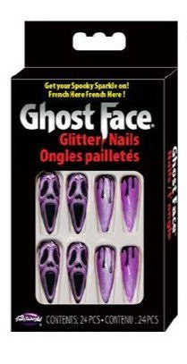 Ghost Face Purple Glitter Press-On Nails - Halloween Costume Fake Nails