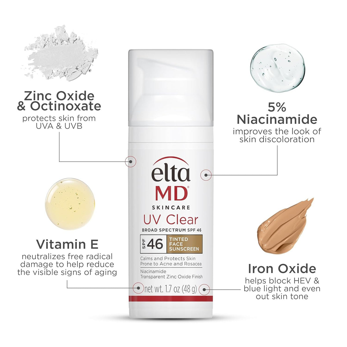 EltaMD SPF 46 Tinted Facial Sunscreen - Broad Spectrum, Acne & Rosacea Safe 1.7oz