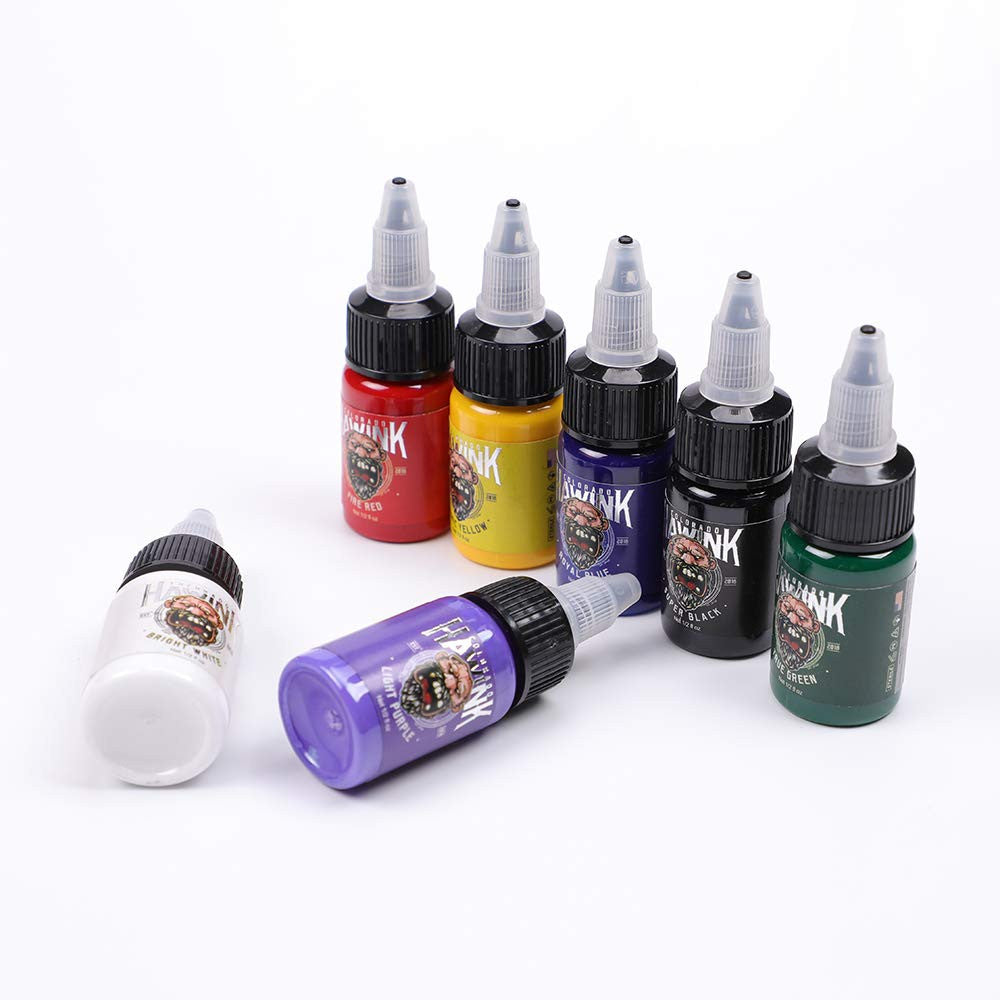 Tattoo Ink Set 7 Colors / 1/2 oz Each - High Purity Professional Pigment