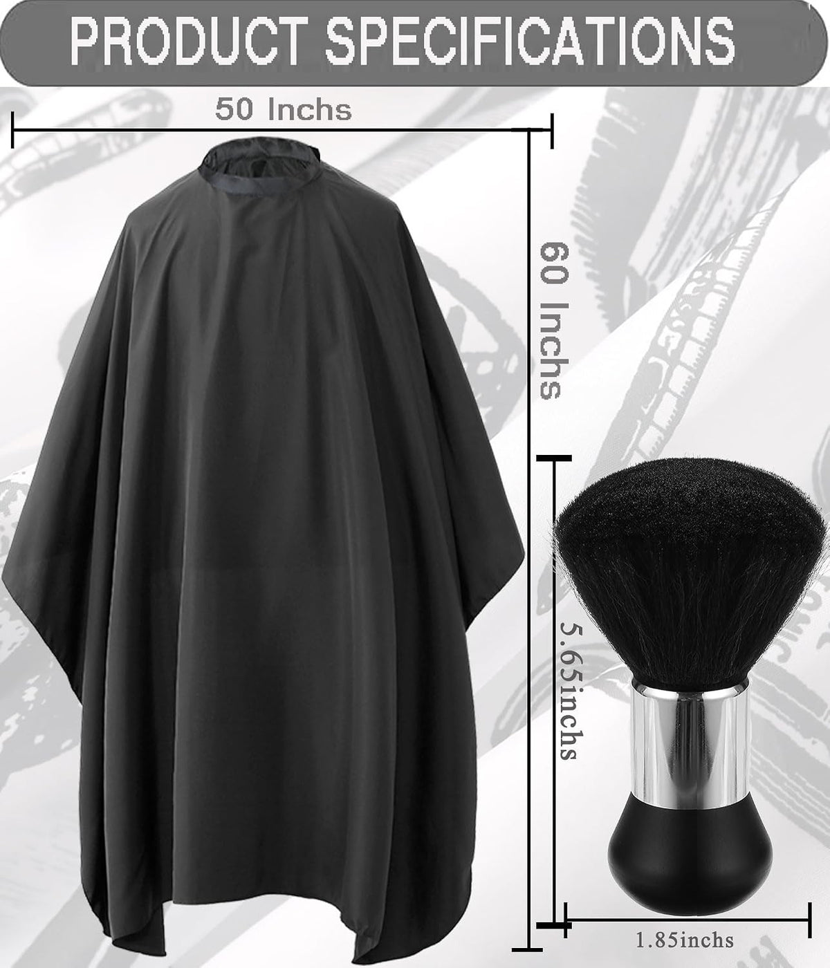 Professional Hair Cutting Cape with Adjustable Neck Closure and Duster Brush