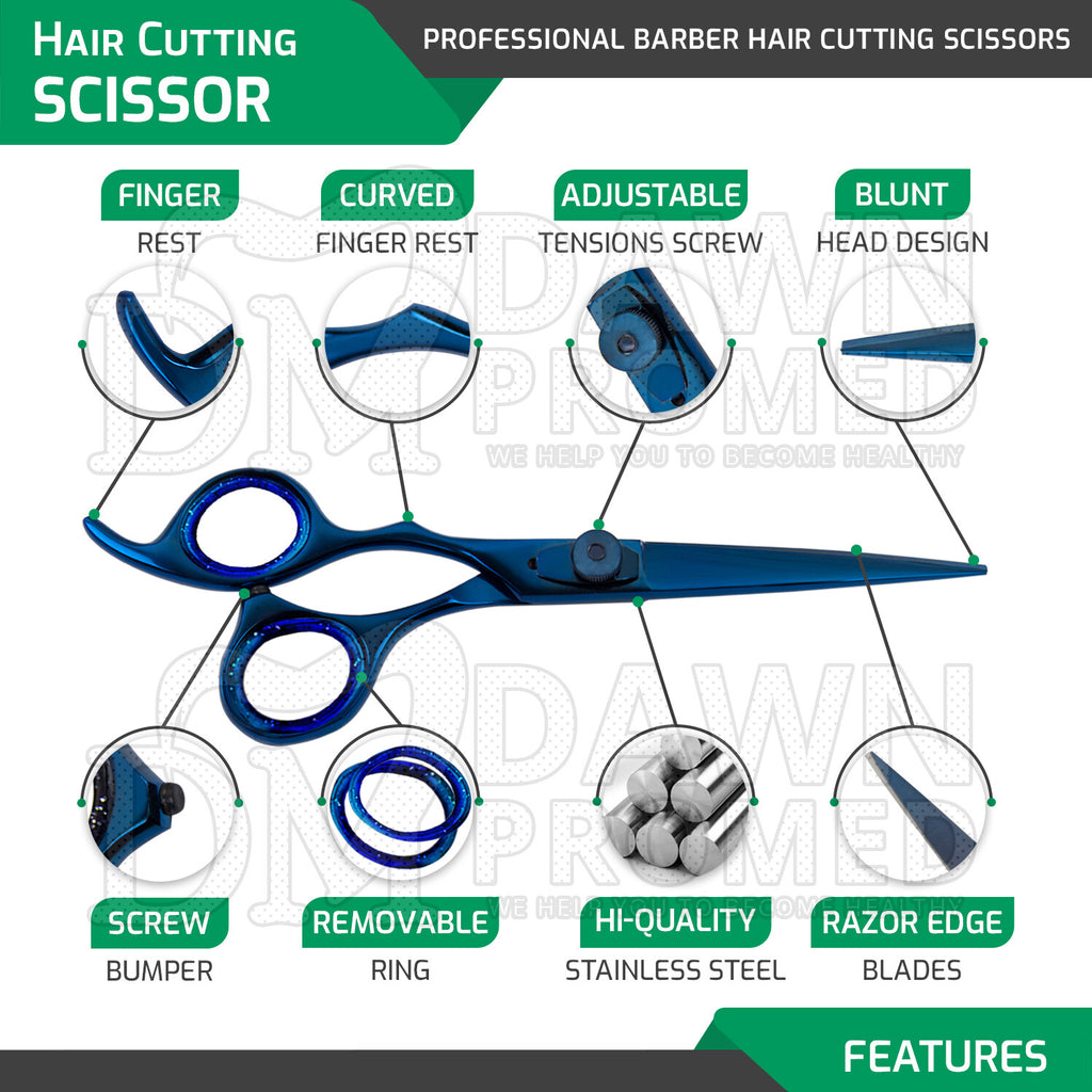 Professional Hair Cutting Scissors 6.5 inch Salon Shears Blue Plasma Coated