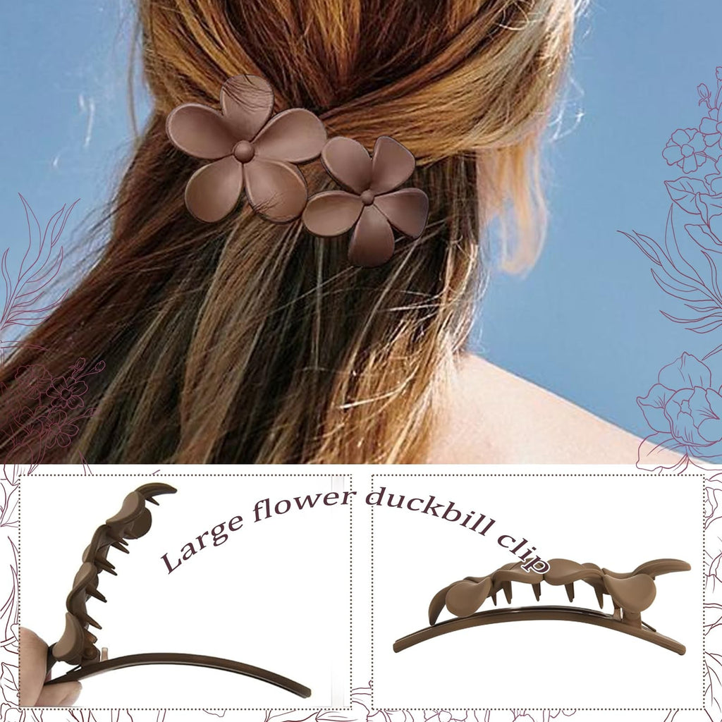 Flat & Flower Hair Clips Set - 6 Pack, Strong Hold Claw & Non-Slip Styles