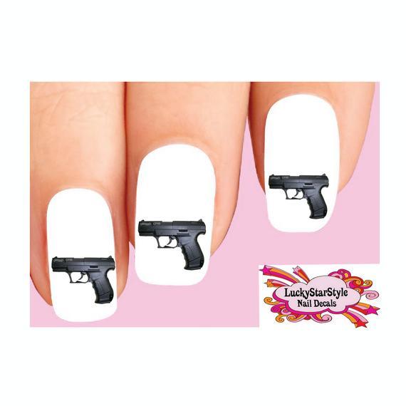 Waterslide Nail Decals Set of 20 - Gun Walther CP99 Handgun Style