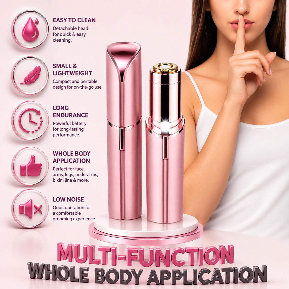 Electric Facial Hair Remover & Trimmer - Painless Lipstick-Shaped Device for Women
