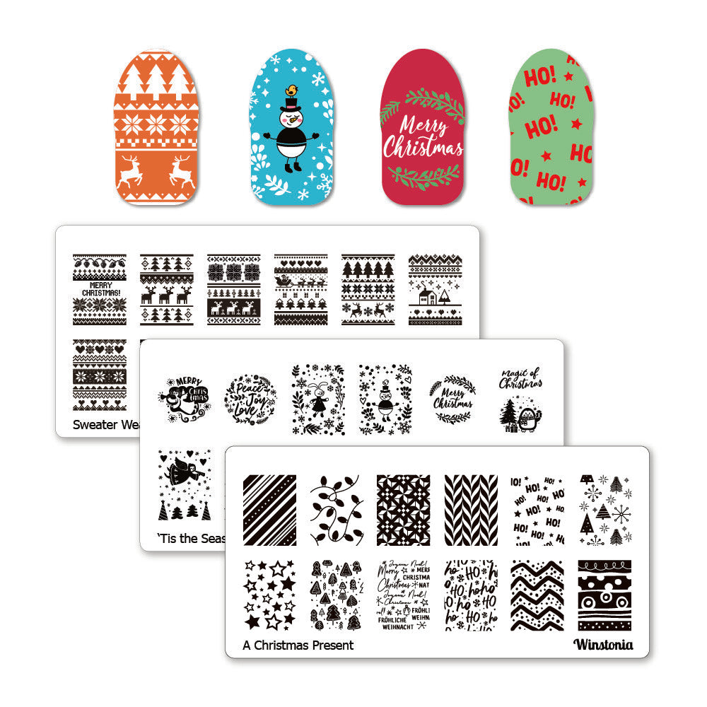 Christmas Nail Stamping Plates Set - Festive Winter Sweater and Holiday Designs
