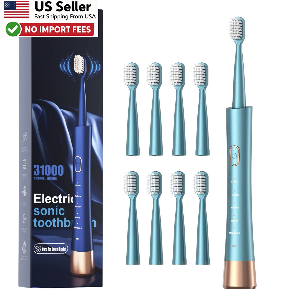 USB Rechargeable Sonic Electric Toothbrush for Adults 5 Modes Green