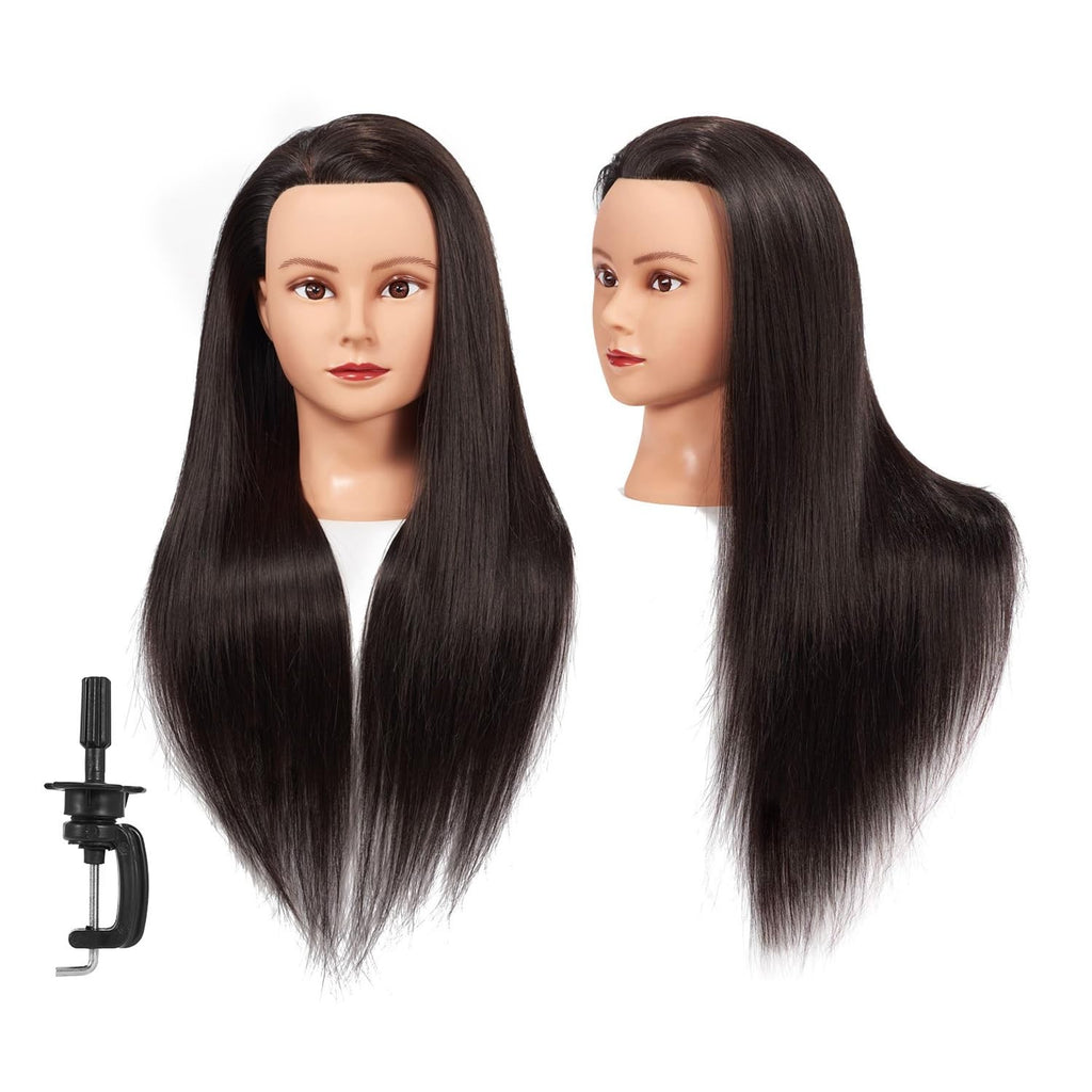 Black Synthetic Hair Extension Mannequin Head with Clamp Set - 26-28 Inch
