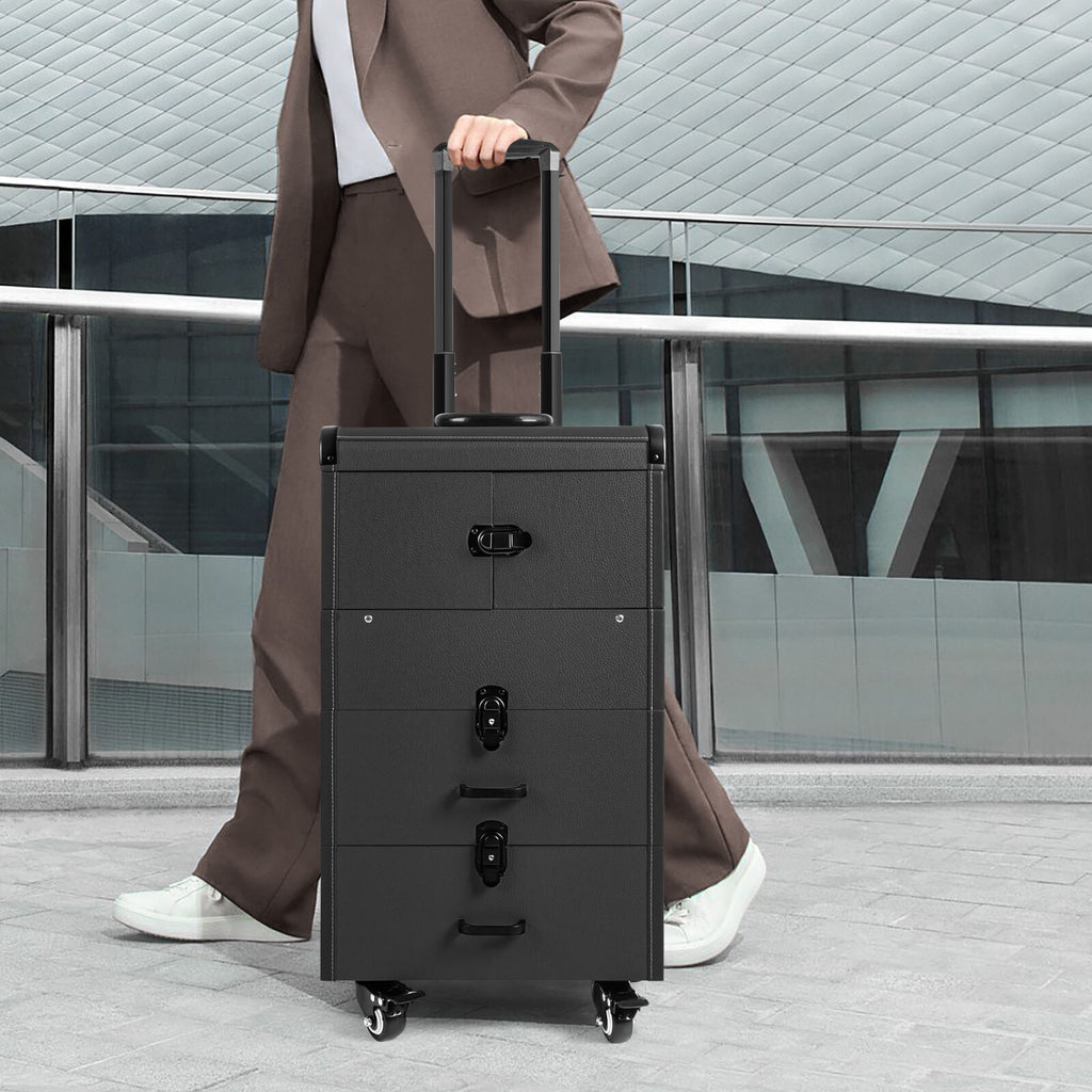Rolling Makeup Case with Lockable Storage Trolley Organizer