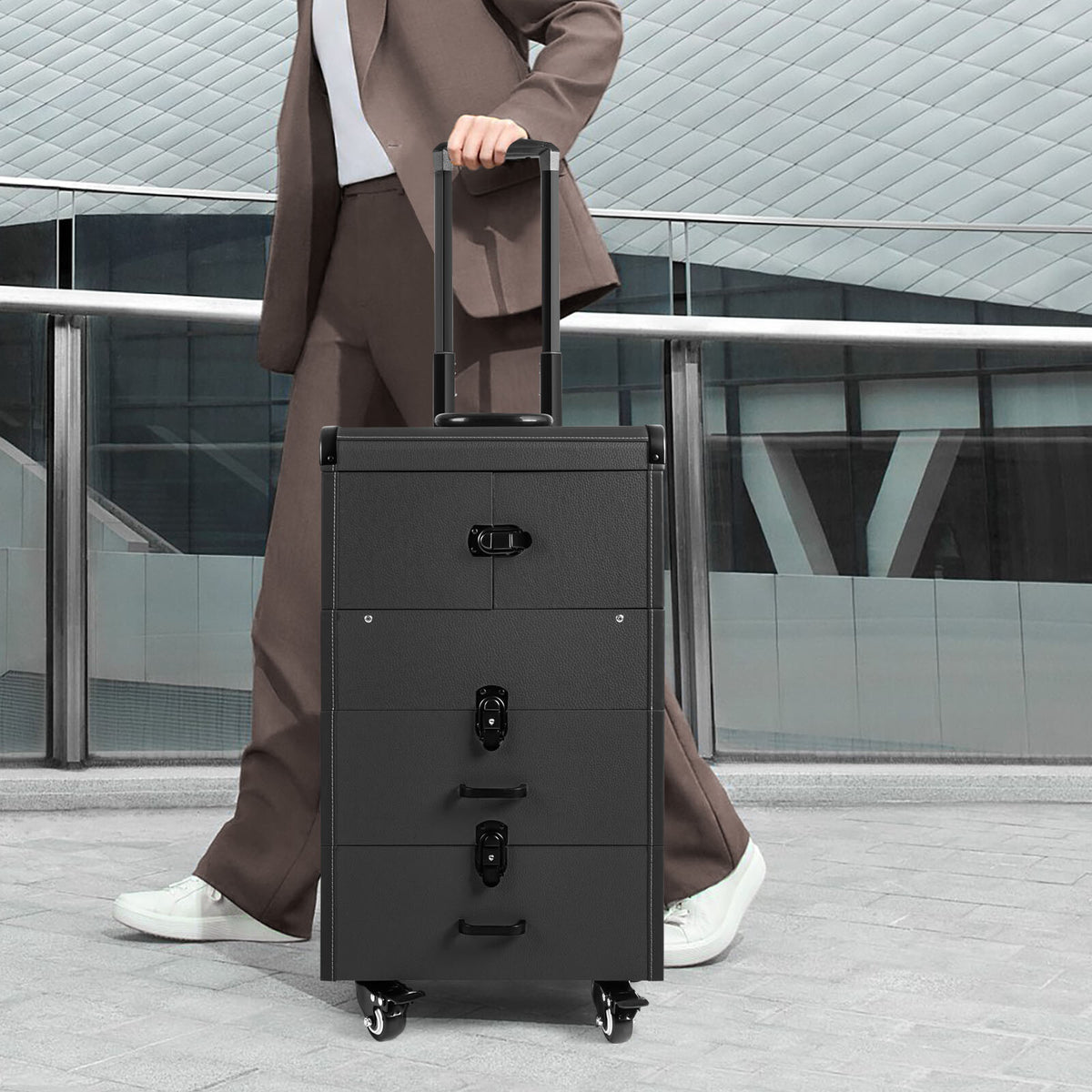 Rolling Makeup Case with Lockable Storage Trolley Organizer