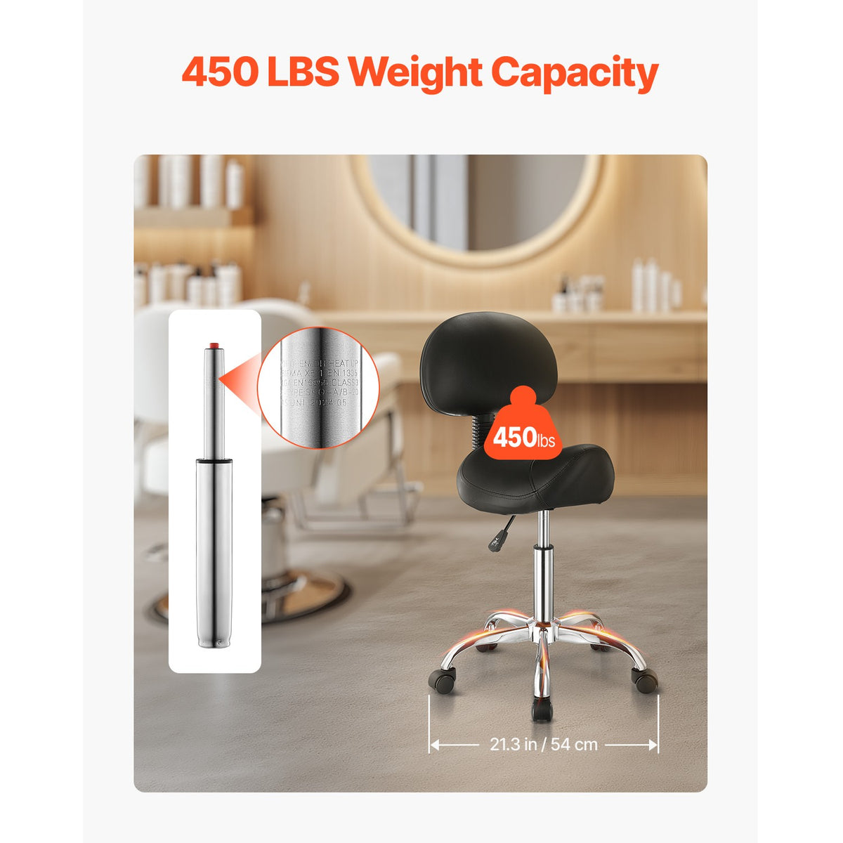 Adjustable Saddle Stool with Wheels and Backrest - PU Leather, Heavy Duty