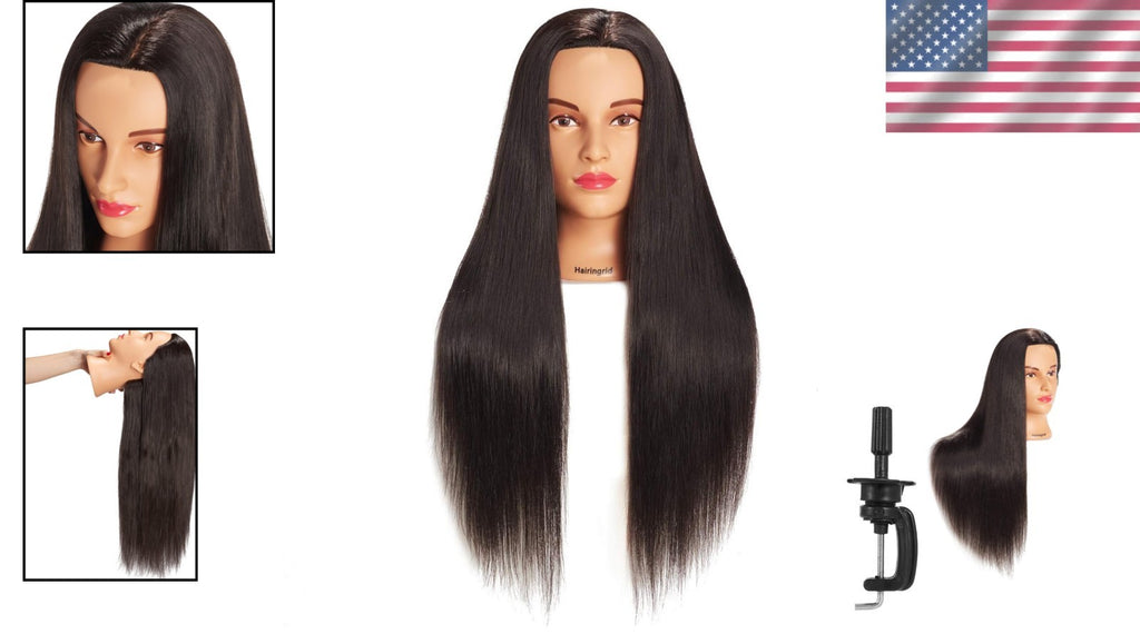 Cosmetology Training Head with Synthetic Hair & Clamp for Hair Styling Practice