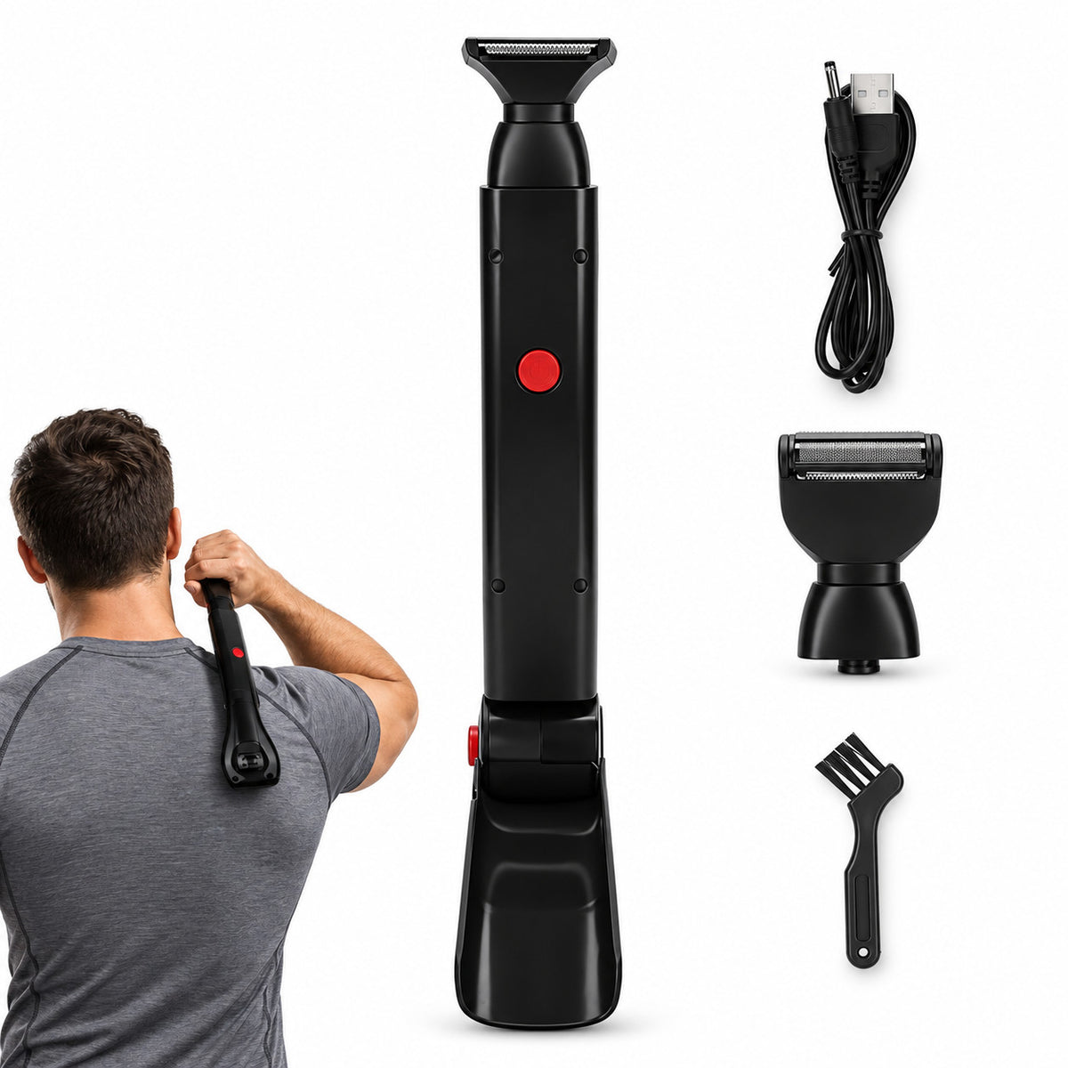 Foldable Telescopic Back Hair Shaver for Men - Rechargeable Body Trimmer