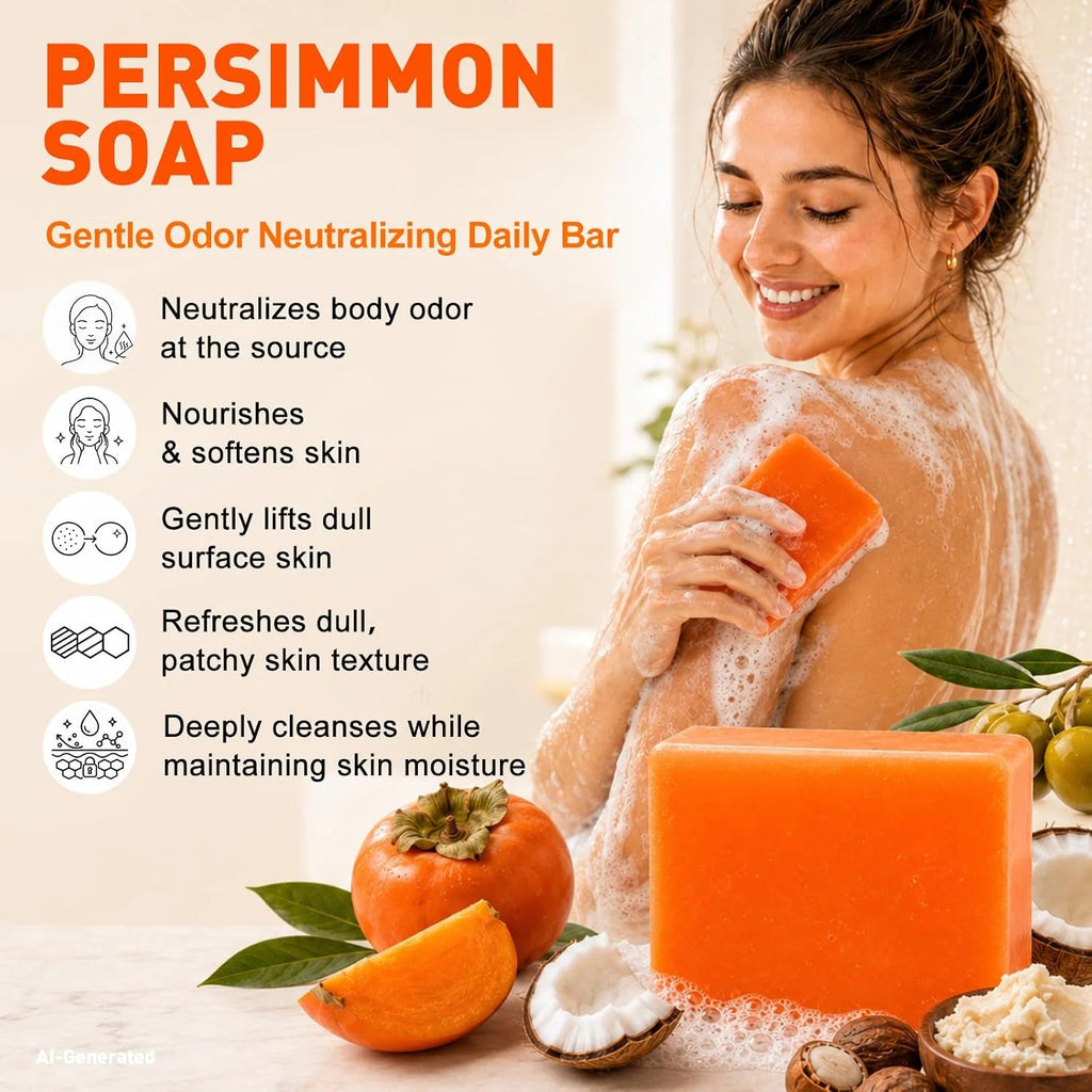 Persimmon Soap Bar Set for Body Odor Control - Natural Refreshing Cleansing, 3 Pack
