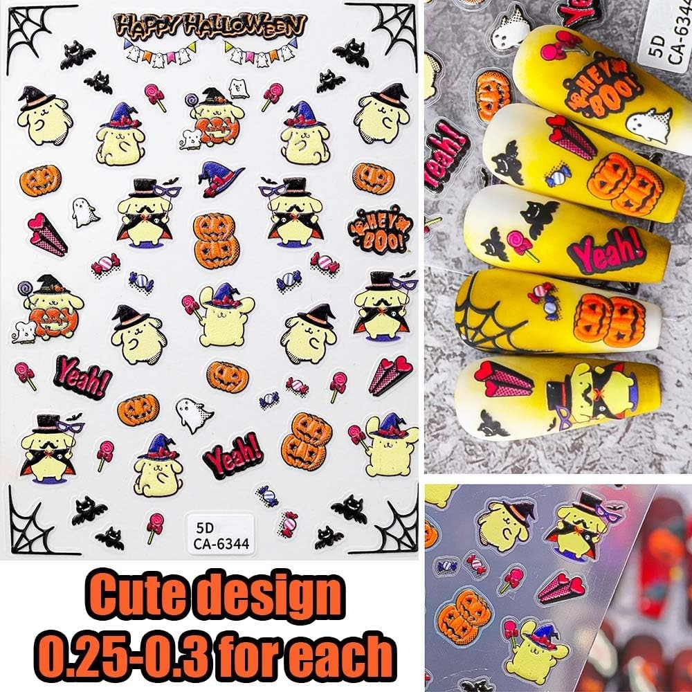 Halloween Nail Stickers 7-Design Kawaii Nail Decals for Nail Art & Crafts