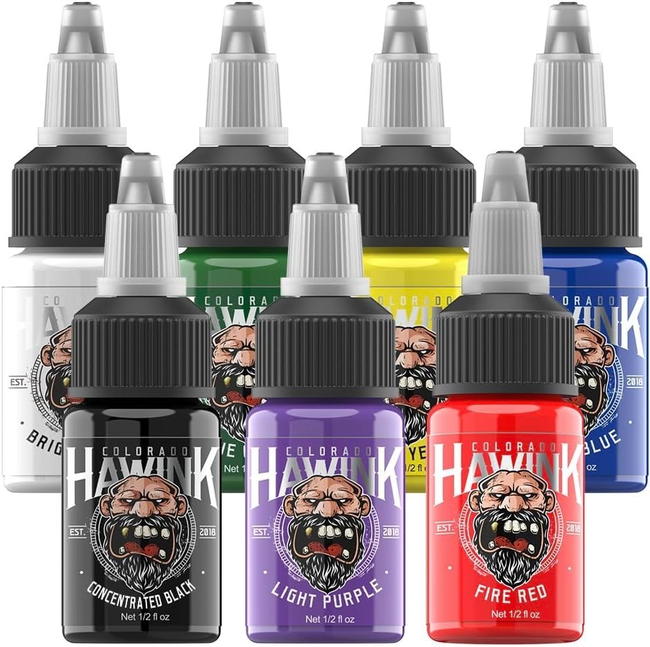 Multicolor Tattoo Ink Set - 7 Bottles 1/2 oz Each for Lasting Color