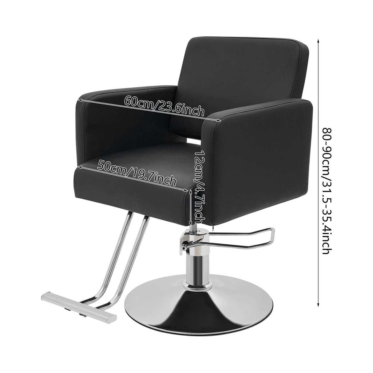 Adjustable Black PU Barber Chair with Footrest, 360° Swivel Salon Seating