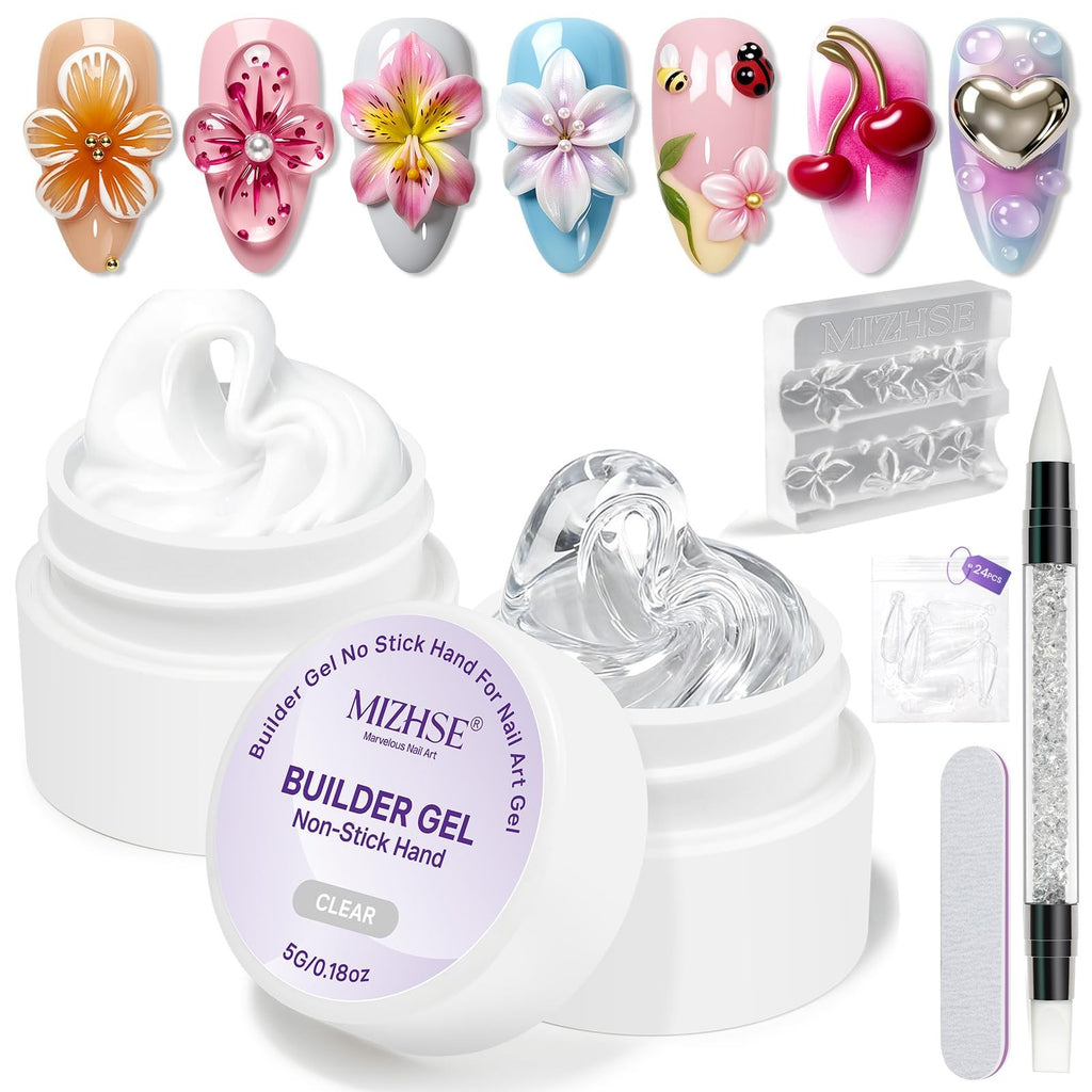 3D Nail Sculpting Gel Kit with Clear and White Polishes, Nail Mold & Forms