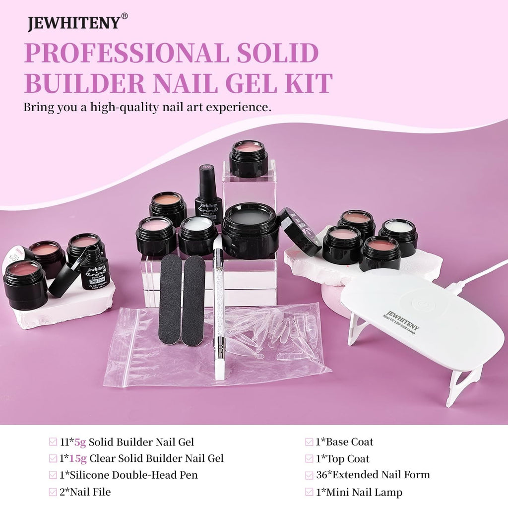 Non-Sticky Builder Gel Nail Art Kit with UV Lamp - 12 Colors for Perfect Manicures