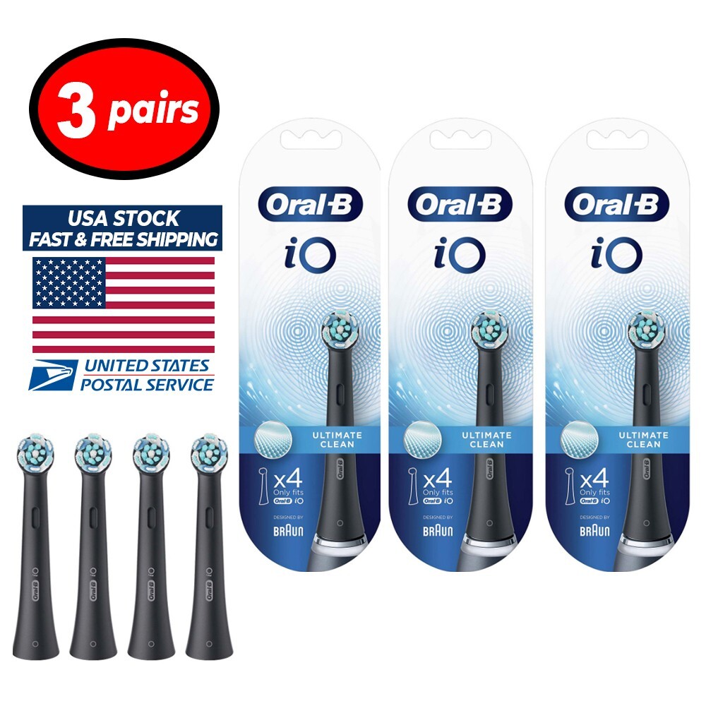 Electric Toothbrush Replacement Heads Black 4-Pack for Oral-B IO