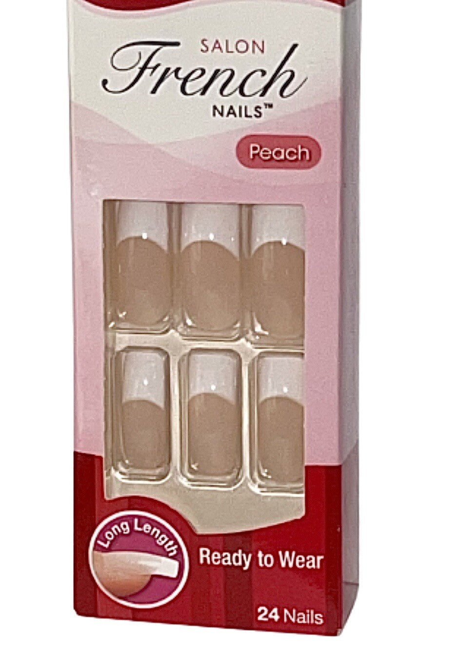 Long French Artificial Nails Peach Pack of 24 for Salon-Quality Manicure