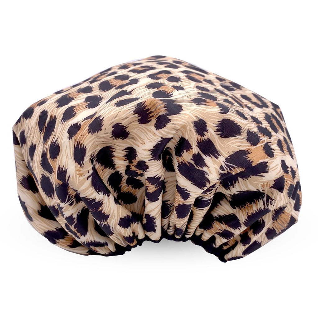 Reusable Waterproof Shower Cap Leopard Print Oversized Nylon Hair Cover