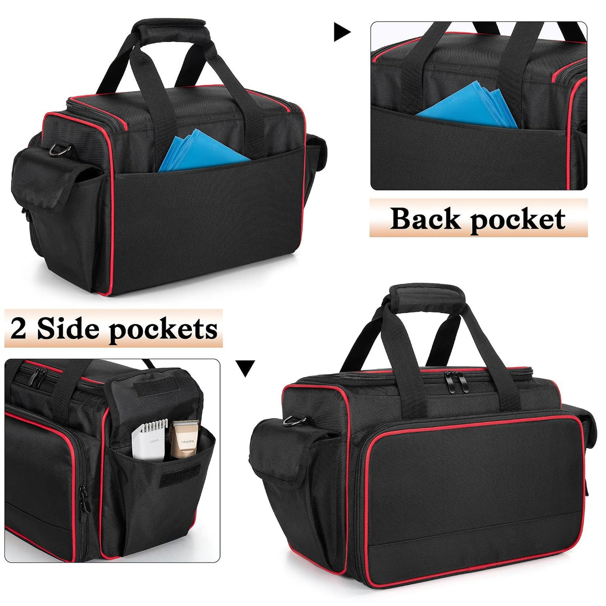 Travel Hairdresser Bag with Adjustable Dividers and Multiple Pockets - Black