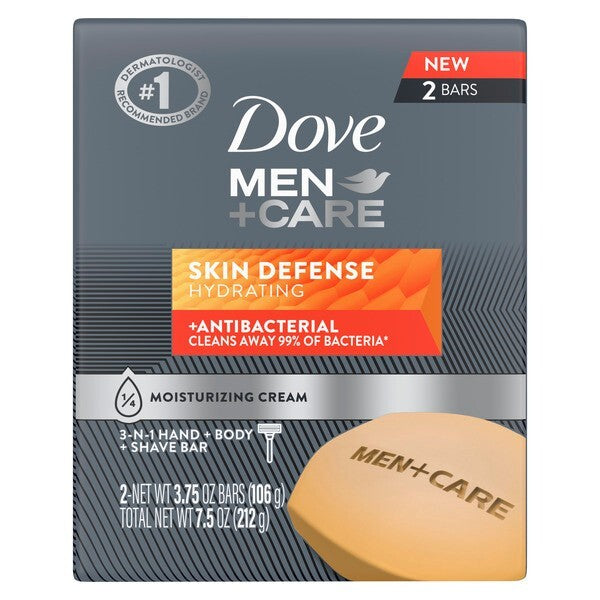 Men's 3-in-1 Hand, Body & Shave Soap Bars - Skin Defense, 2 Pack 3.75 Oz