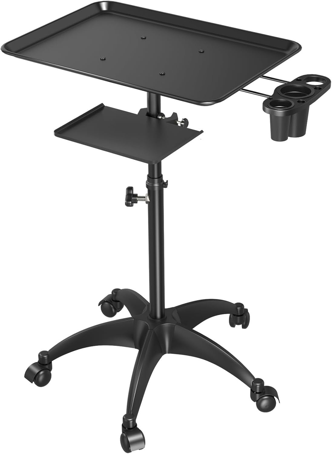 Heavy-Duty Aluminum Salon Rolling Tray with Tool Holders & Adjustable Height