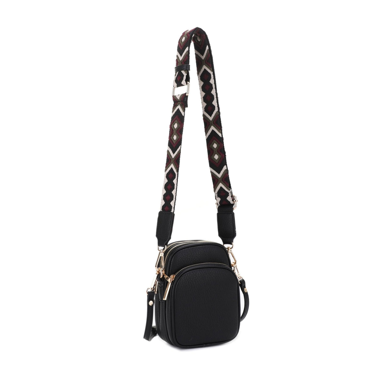 Small Crossbody Bag for Women with Triple Compartments - Black