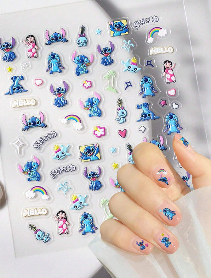 Anime Lilo & Stitch Nail Art Stickers - 5D Embossed Decals for Nails