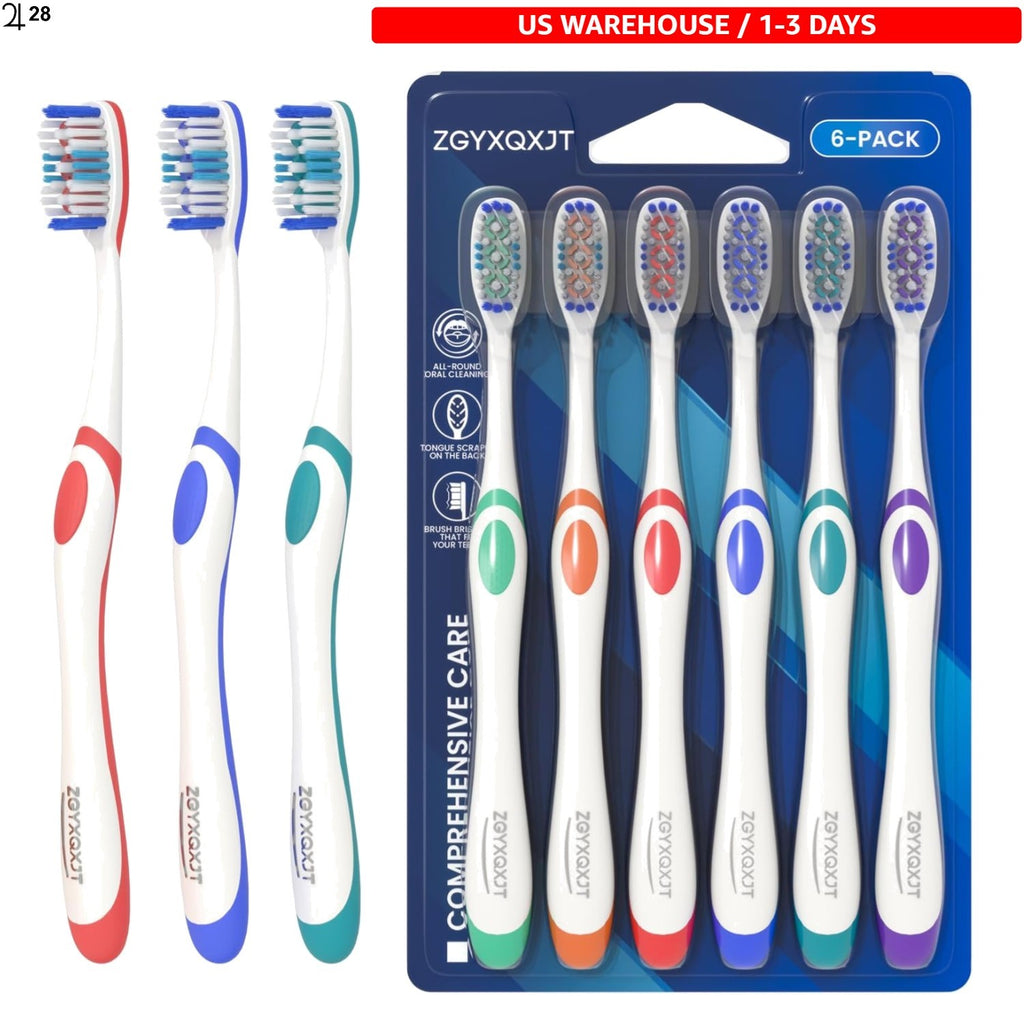 Multi-Color Deep Cleansing Toothbrush Set with Wave-Shaped Bristles – 6 Pack