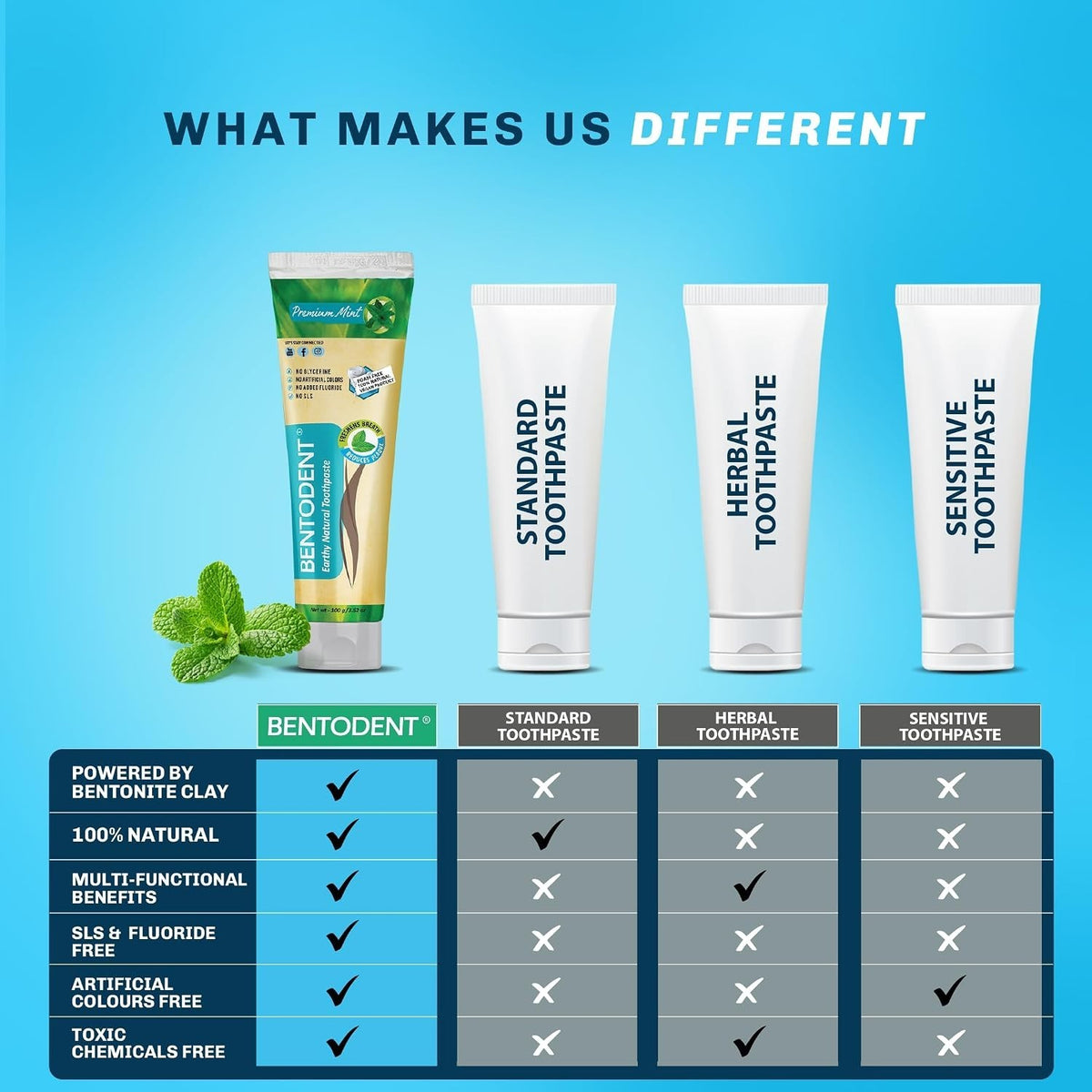 Organic Calcium Bentonite Clay Toothpaste Remineralizing Fluoride-Free Natural Oral Care