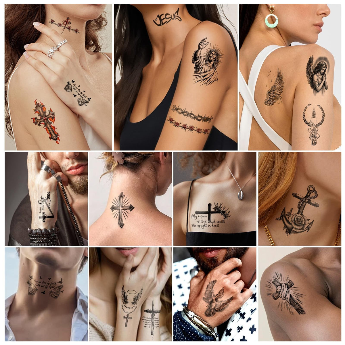 77 Sheets Temporary Tattoos Cross & Religious Designs for Women & Men