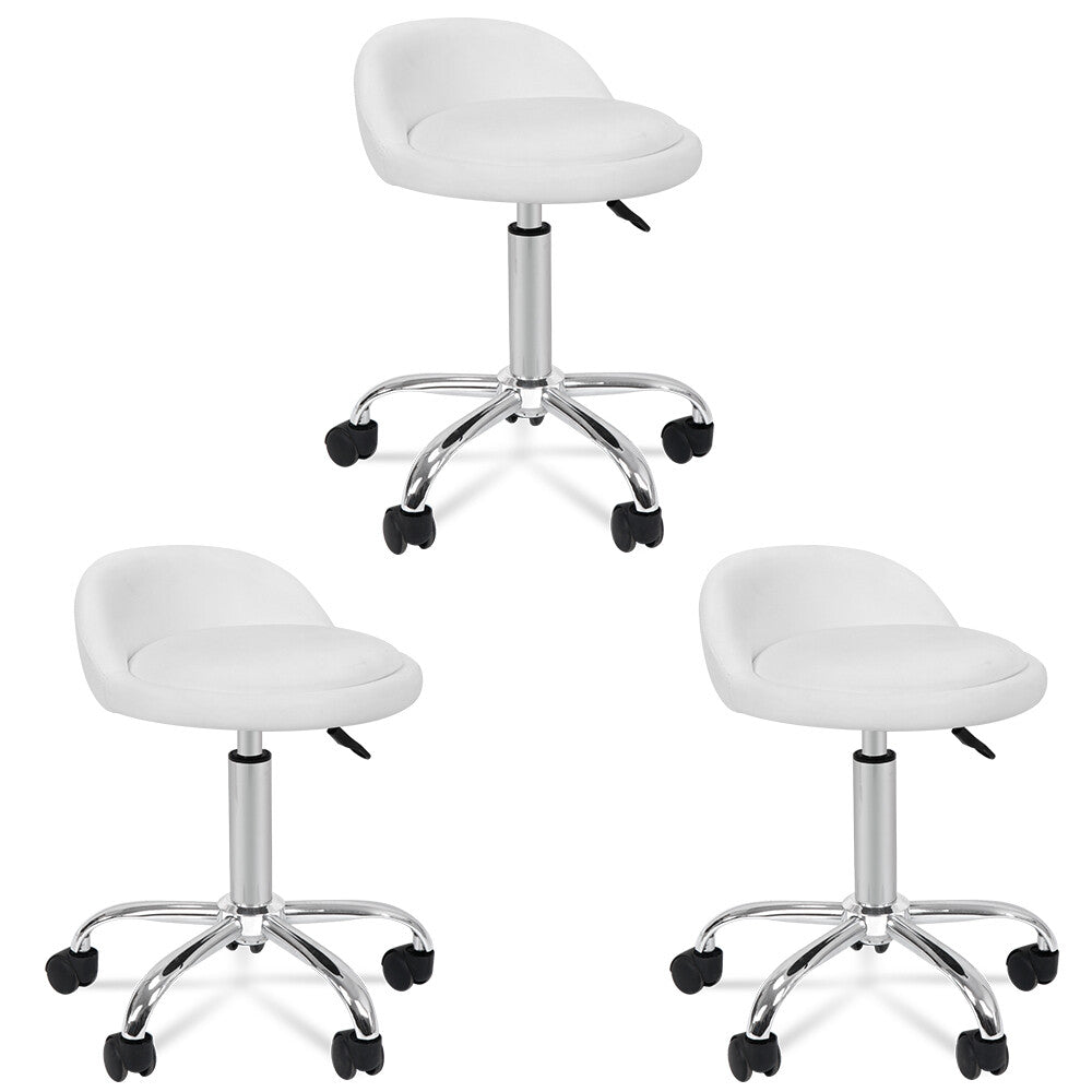 Hydraulic Spa Salon Stools Set of 3 with Backrest, White Adjustable Chairs