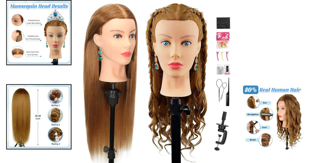 Mannequin Head for Hair Styling Practice Human Hair 26-28 Inches