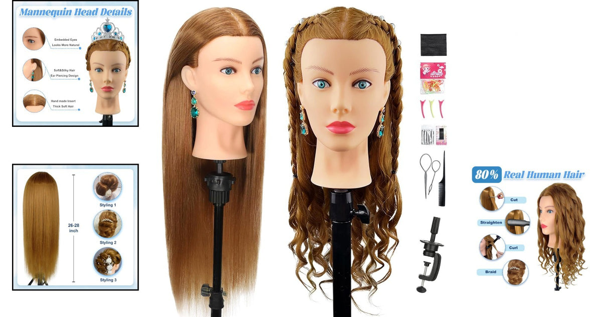 Mannequin Head for Hair Styling Practice Human Hair 26-28 Inches
