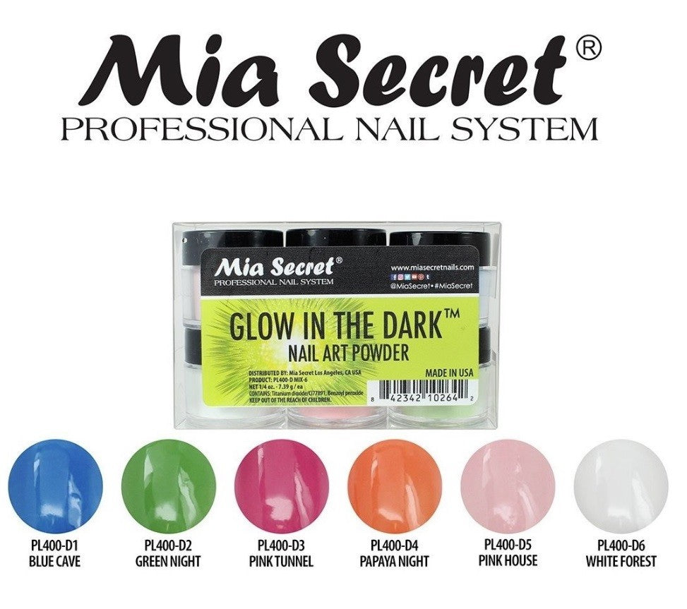 Acrylic Nail Art Powder Set - 6 Colors or Single Color Options, Includes Glow in the Dark & More