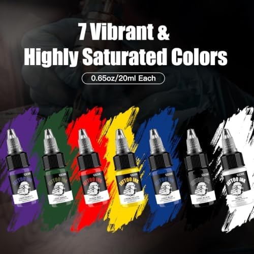 Tattoo Ink Set 7 Colors 0.65oz/20ml Long Lasting Body Art Inks