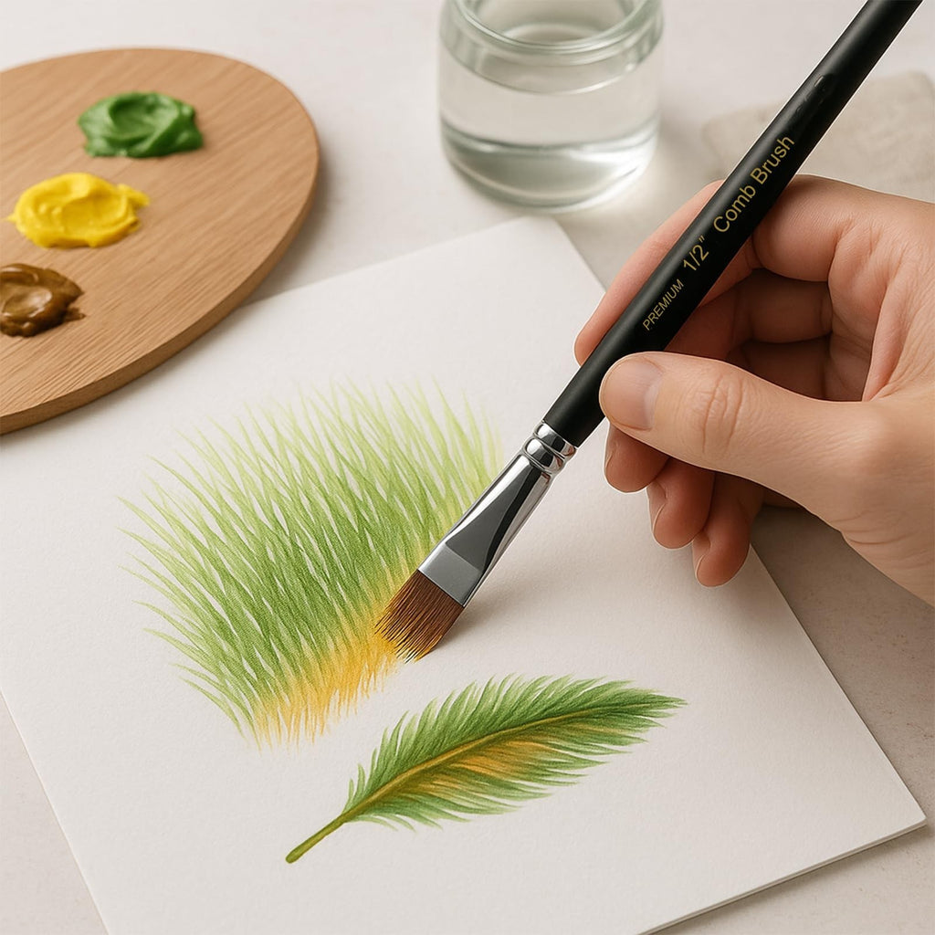 Professional Paint Brush Comb Set - 4 Ergonomic Acrylic, Watercolor & Oil Brushes