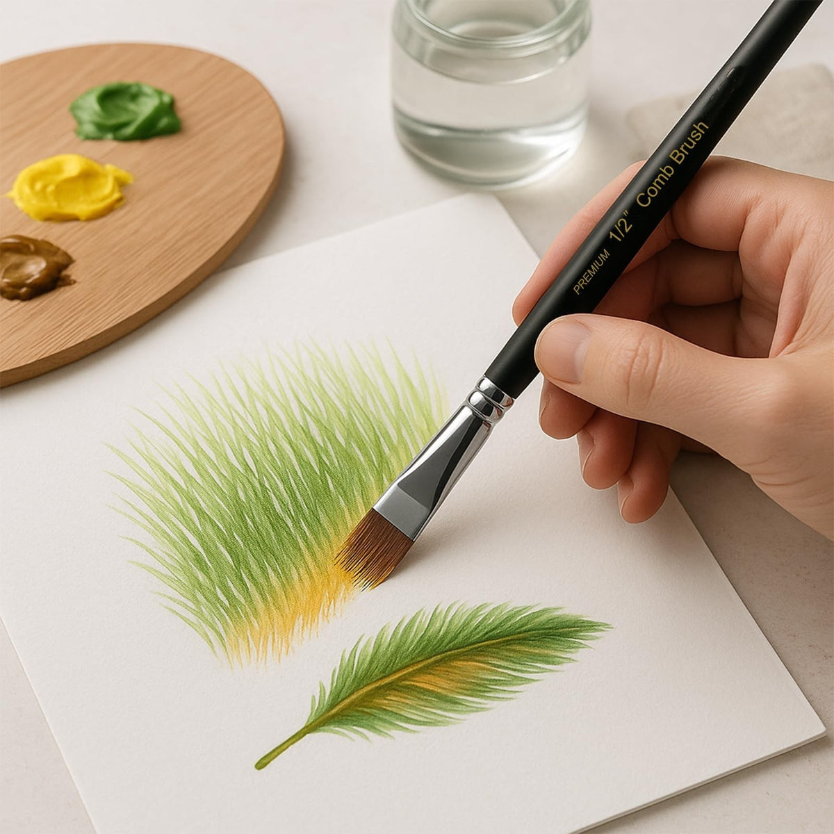 Professional Paint Brush Comb Set - 4 Ergonomic Acrylic, Watercolor & Oil Brushes