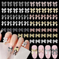 Metal Bow Nail Charms 60 Pcs for Nail Art - 12 Styles Silver Gold Black
