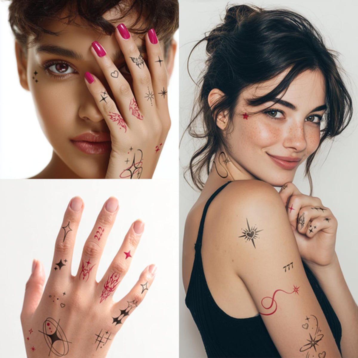 Tiny Y2K Temporary Tattoos – Realistic Waterproof Stick-On Face & Finger Designs