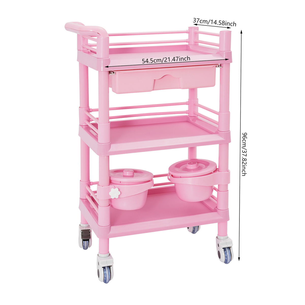 Salon Storage Cart with 3 Tiers and Drawer Pink Mobile Organizer