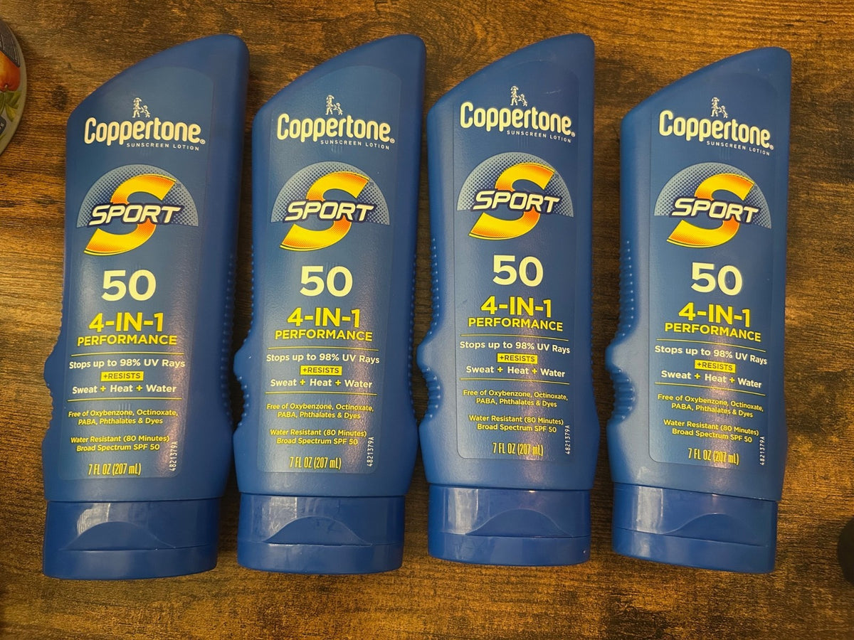 Coppertone Sport SPF50 Sunscreen 4 Pack, Water-Resistant UV Protection, 7oz Each
