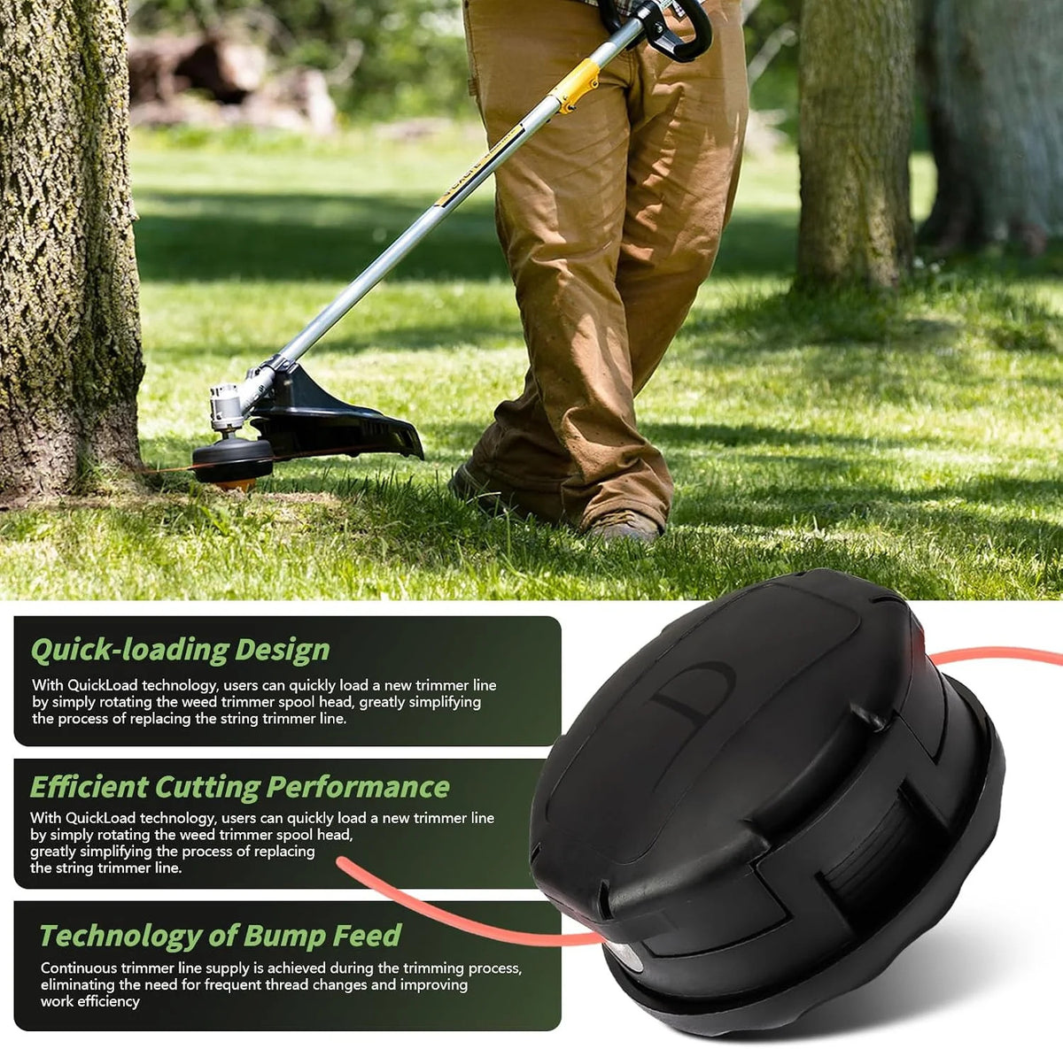 Replacement String Trimmer Head for Dewalt 20V Cordless Weed Eater - Quick Load, Pre-Wound Line